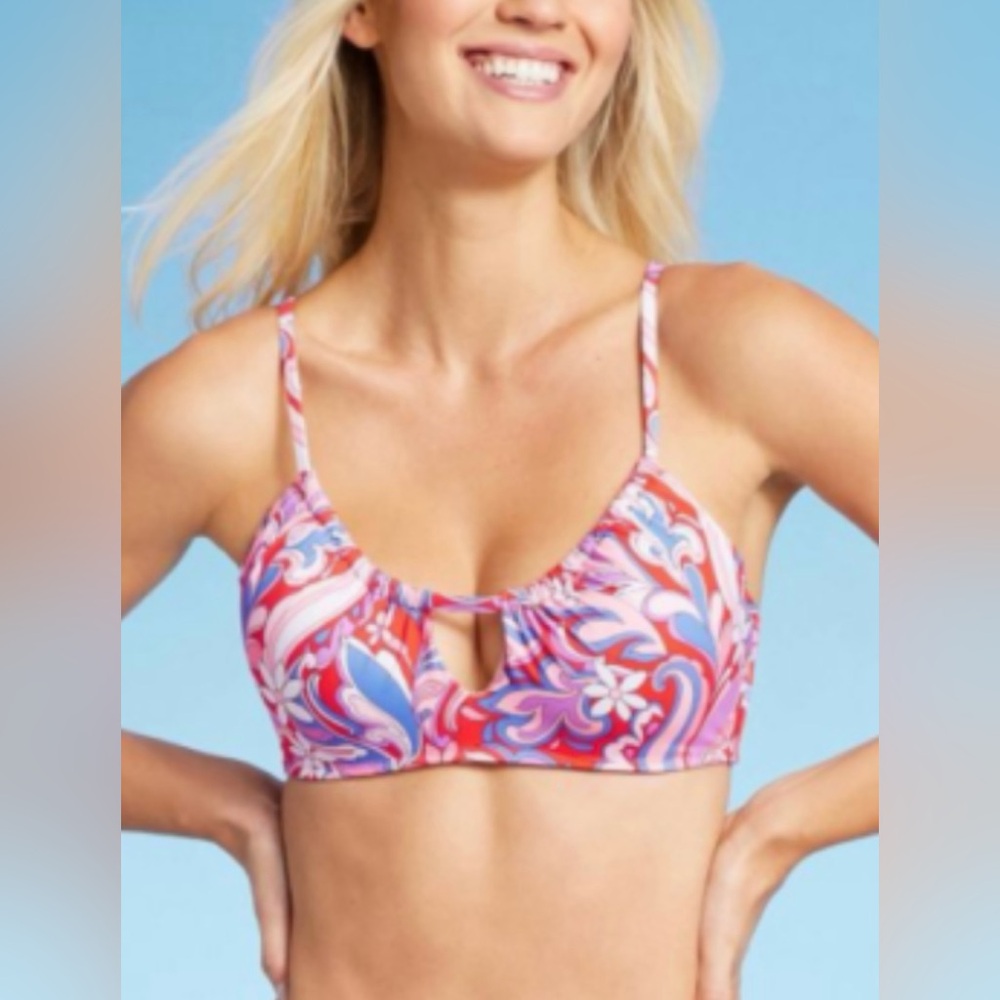 NWT Shade & Shore Groovy Floral Tunnel Front Keyhole Bralette Bikini Top 34D